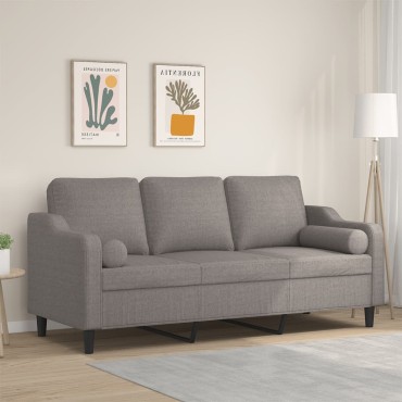 vidaXL Καναπές Τριθέσιος Taupe Υφασμάτινος με Μαξιλάρια 198x77x80cm 1 τεμ.