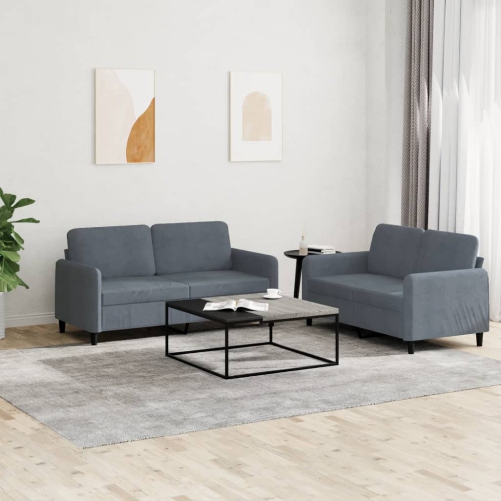 vidaXL Σετ Σαλονιού 2 τεμ. Σκούρο Γκρι Βελούδινο 138x77x80cm  Διθέσιος