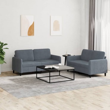 vidaXL Σετ Σαλονιού 2 τεμ. Σκούρο Γκρι Βελούδινο 138x77x80cm  Διθέσιος