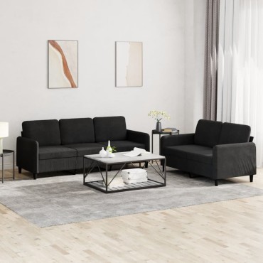 vidaXL Σετ Σαλονιού 2 τεμ. Μαύρο Βελούδινο 138x77x80cm  Διθέσιος Τριθέσιος