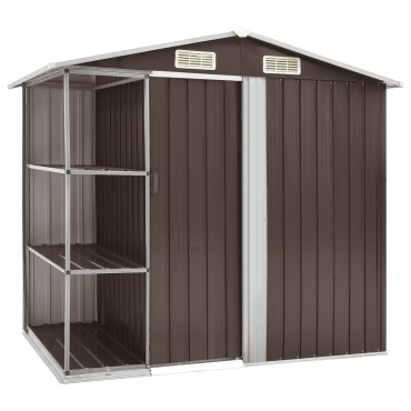 vidaXL Αποθήκη Κήπου με Ράφια Καφέ 205 x 130 x 183 εκ. Σιδερένια