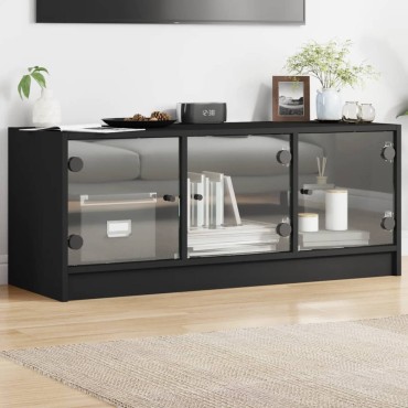 vidaXL Έπιπλο Τηλεόρασης Μαύρο 102x37x42cm με Γυάλινες Πόρτες