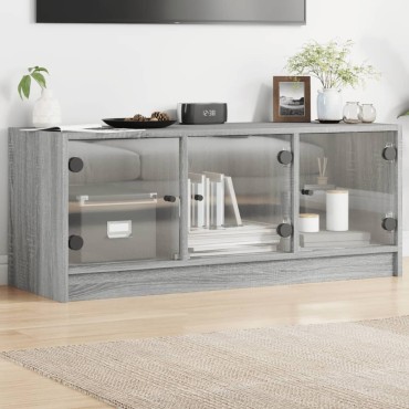 vidaXL Έπιπλο Τηλεόρασης Sonoma Γκρι 102x37x42cm με Γυάλινες Πόρτες