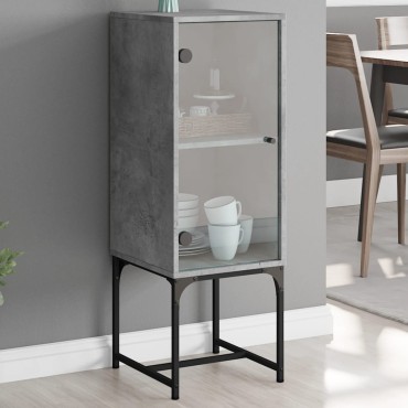 vidaXL Βοηθητικό Ντουλάπι Γκρι Σκυροδ. 35x37x100cm Γυάλινες Πόρτες 1 τεμ.