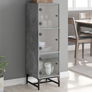 vidaXL Ντουλάπι Γκρι Σκυροδέματος 35x37x120cm με Γυάλινες Πόρτες 1 τεμ.
