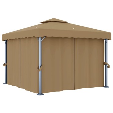 vidaXL Κιόσκι Taupe 3 x 3 μ. από Αλουμίνιο με Κουρτίνα
