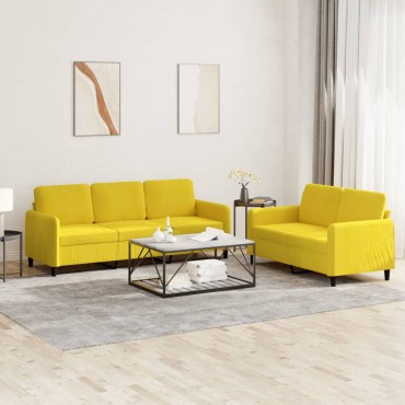 vidaXL Σαλόνι Σετ 2 τεμ. Κίτρινο από Βελούδο 138x77x80cm  Διθέσιος Τριθέσιος