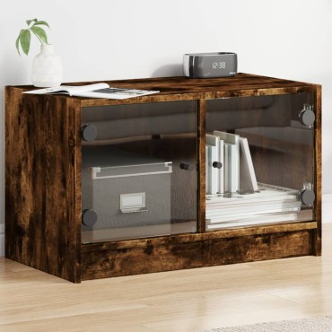 vidaXL Βοηθητικό Ντουλάπι Καπνιστή Δρυς 68x37x42cm Γυάλινες Πόρτες