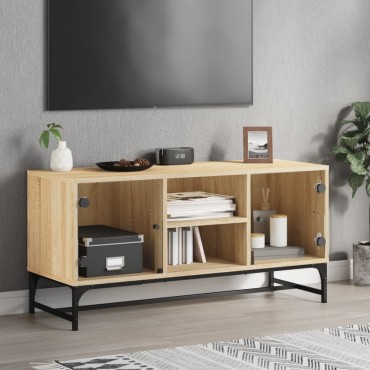 vidaXL Έπιπλο Τηλεόρασης Sonoma Δρυς 102x37x50cm με Γυάλινες Πόρτες
