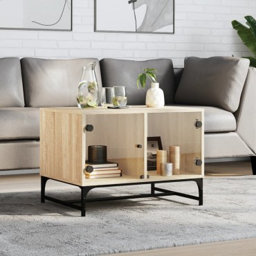 vidaXL Τραπεζάκι Σαλονιού Sonoma Δρυς 68,5x50x50cm με Γυάλινες Πόρτες 1 τεμ.