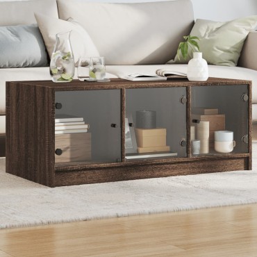 vidaXL Τραπεζάκι Σαλονιού Καφέ Δρυς 102x50x42cm με Γυάλινες Πόρτες 1 τεμ.
