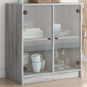 vidaXL Βοηθητικό Ντουλάπι Sonoma Γκρι 68x37x75,5cm με Γυάλινες Πόρτες 1 τεμ.