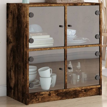 vidaXL Βοηθητικό Ντουλάπι Καπνιστή Δρυς 68x37x75,5cm Γυάλινες Πόρτες 1 τεμ.
