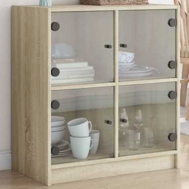 vidaXL Βοηθητικό Ντουλάπι Sonoma Δρυς 68x37x75,5cm με Γυάλινες Πόρτες 1 τεμ.