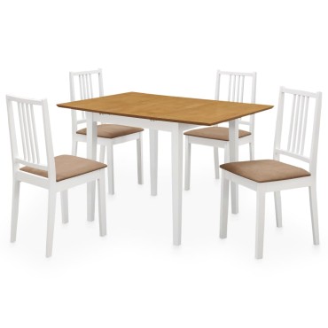 vidaXL Σετ Τραπεζαρίας 5 τεμ. Λευκό από MDF (80-120)x80x74cm