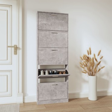 vidaXL Παπουτσοθήκη Γκρι Σκυροδέματος 59x17x169cm Επεξεργασμένο Ξύλο