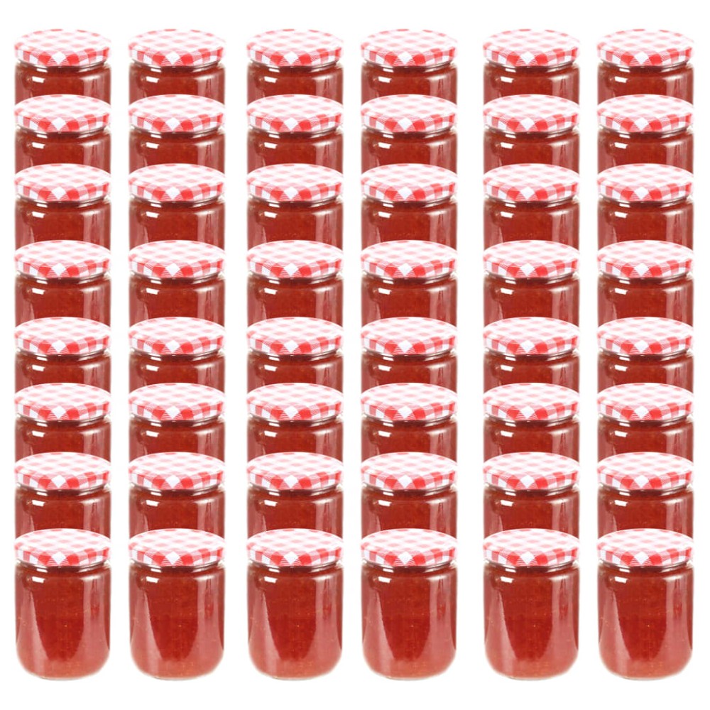 vidaXL Βάζα Μαρμελάδας 48 τεμ. 230 ml Γυάλινα με Κόκκινα/Λευκά Καπάκια