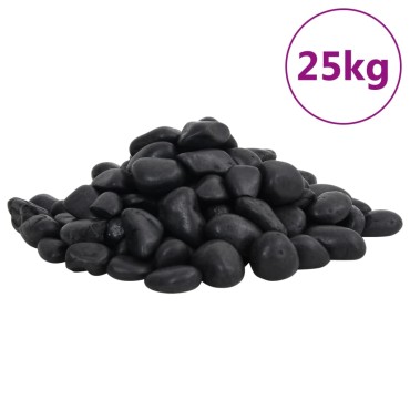vidaXL Βότσαλα Γυαλισμένα Μαύρα 25 κ. 2-5 εκ.