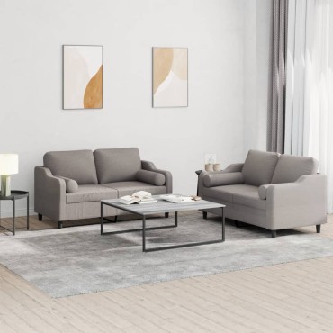 vidaXL Σετ Σαλονιού 2 τεμ. Taupe από Ύφασμα Μικροϊνών με Μαξιλάρια 138x77x80cm  Διθέσιος