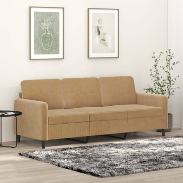 vidaXL Καναπές Τριθέσιος Καφέ Βελούδινος 198x77x80cm 1 τεμ.