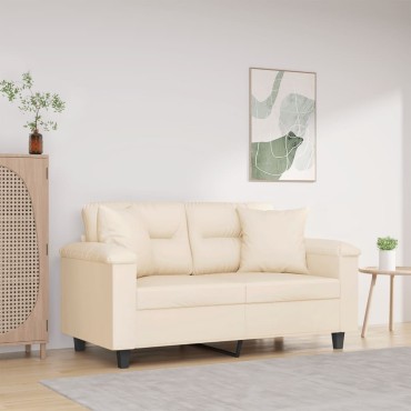 vidaXL Καναπές Διθέσιος Beige Ύφασμα Μικροϊνών με Μαξιλάρια 210x77x80cm 1 τεμ.