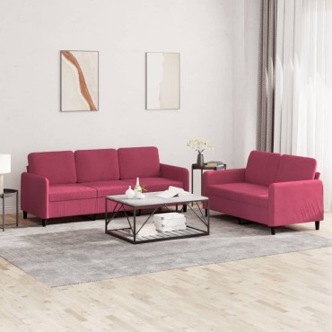 vidaXL Σαλόνι Σετ 2 τεμ. Μπορντό από Βελούδο 138x77x80cm  Διθέσιος Τριθέσιος
