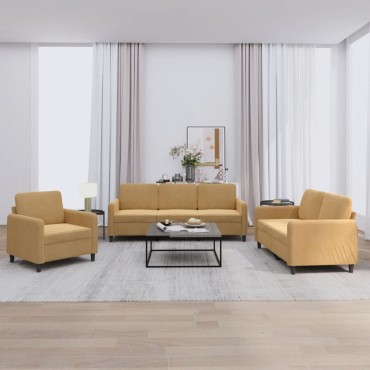 vidaXL Σαλόνι Σετ 3 τεμ. Καφέ από Βελούδο 78x77x80cm  Διθέσιος Τριθέσιος