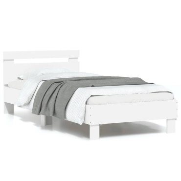 vidaXL Πλαίσιο Κρεβατιού με Κεφαλάρι/LED Λευκό 90x190cm 1 τεμ. - Μονό