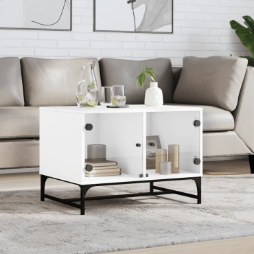 vidaXL Τραπεζάκι Σαλονιού Λευκό 68,5x50x50cm με Γυάλινες Πόρτες 1 τεμ.
