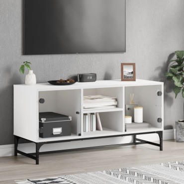 vidaXL Έπιπλο Τηλεόρασης Λευκό 102x37x50cm με Γυάλινες Πόρτες