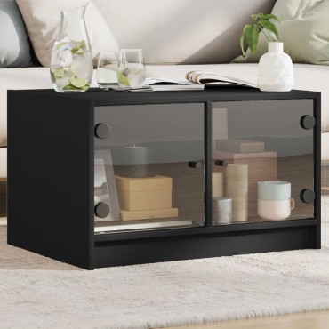 vidaXL Τραπεζάκι Σαλονιού Μαύρο 68x50x42cm με Γυάλινες Πόρτες 1 τεμ.