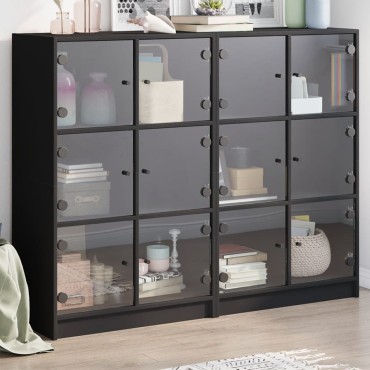 vidaXL Βιβλιοθήκη με Πόρτες Μαύρη 136x37x109cm Επεξ. Ξύλο 1 τεμ.