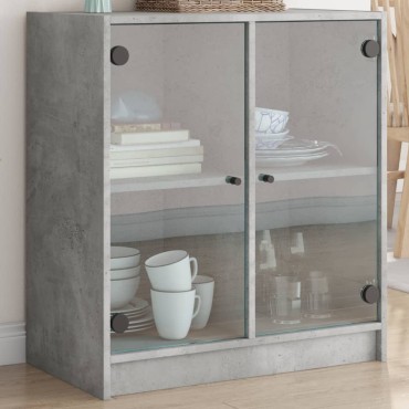 vidaXL Βοηθητικό Ντουλάπι Γκρι Σκυροδ. 68x37x75,5cm Γυάλινες Πόρτες 1 τεμ.