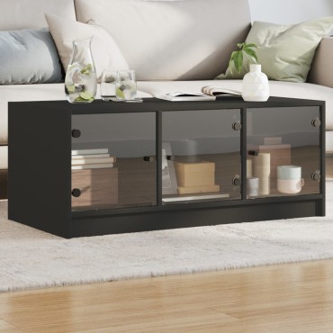 vidaXL Τραπεζάκι Σαλονιού Μαύρο 102x50x42cm με Γυάλινες Πόρτες 1 τεμ.