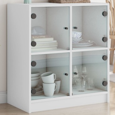 vidaXL Βοηθητικό Ντουλάπι Λευκό 68x37x75,5cm με Γυάλινες Πόρτες 1 τεμ.