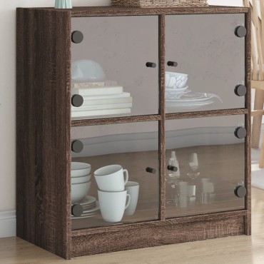 vidaXL Βοηθητικό Ντουλάπι Καφέ Δρυς 68x37x75,5cm Γυάλινες Πόρτες 1 τεμ.