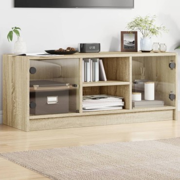 vidaXL Έπιπλο Τηλεόρασης Sonoma Δρυς 102x37x42cm με Γυάλινες Πόρτες