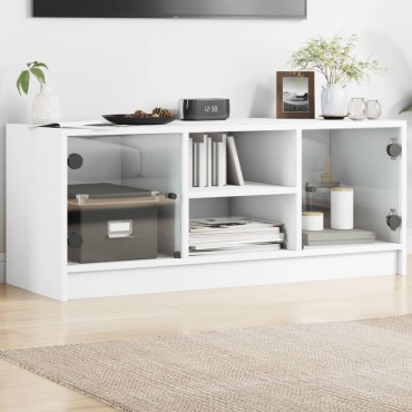 vidaXL Έπιπλο Τηλεόρασης Λευκό 102x37x42cm με Γυάλινες Πόρτες