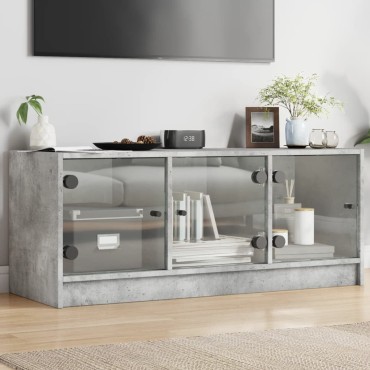 vidaXL Έπιπλο Τηλεόρασης Γκρι Σκυροδ. 102x37x42cm Γυάλινες Πόρτες