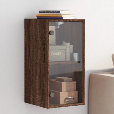 vidaXL Ντουλάπι Τοίχου Καφέ Δρυς 35x37x68,5cm Γυάλινες Πόρτες 1 τεμ.