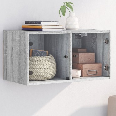 vidaXL Ντουλάπι Τοίχου Γκρι Sonoma 68,5x37x35cm με Γυάλινες Πόρτες 1 τεμ.