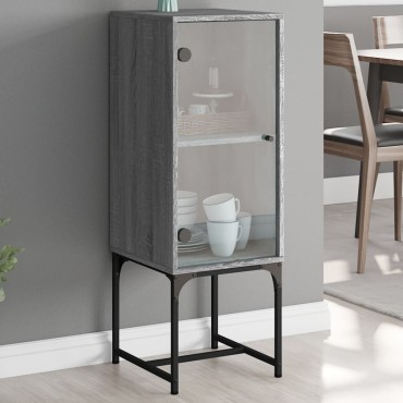 vidaXL Βοηθητικό Ντουλάπι Sonoma Γκρι 35x37x100cm με Γυάλινες Πόρτες 1 τεμ.