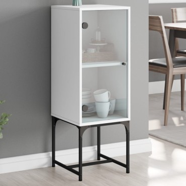 vidaXL Βοηθητικό Ντουλάπι Λευκό 35x37x100cm με Γυάλινες Πόρτες 1 τεμ.