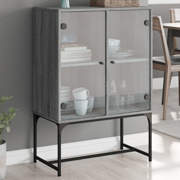 vidaXL Βοηθητικό Ντουλάπι Sonoma Γκρι 69x37x100cm με Γυάλινες Πόρτες 1 τεμ.