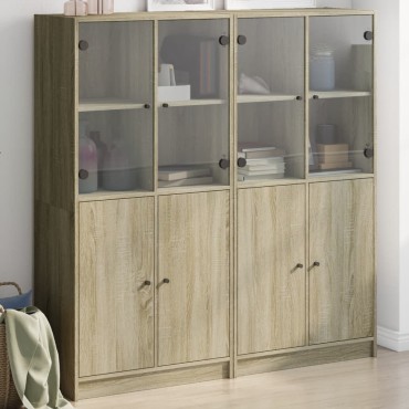 vidaXL Βιβλιοθήκη με Πόρτες Sonoma Δρυς 136x37x142cm Επεξ. Ξύλο 1 τεμ.