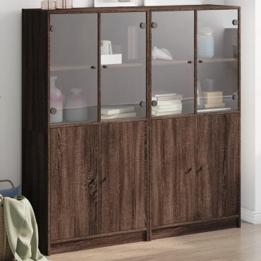 vidaXL Βιβλιοθήκη με Πόρτες Καφέ Δρυς 136x37x142cm Επεξ. Ξύλο 1 τεμ.