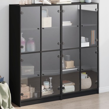 vidaXL Βιβλιοθήκη με Πόρτες Μαύρη 136x37x142cm Επεξ. Ξύλο 1 τεμ.