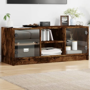 vidaXL Έπιπλο Τηλεόρασης Καπνιστή Δρυς 102x37x42cm Γυάλινες Πόρτες