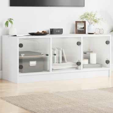 vidaXL Έπιπλο Τηλεόρασης Λευκό 102x37x42cm με Γυάλινες Πόρτες