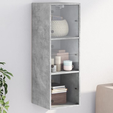vidaXL Ντουλάπι Τοίχου Γκρι Σκυροδ. 35x37x100cm με Γυάλινες Πόρτες 1 τεμ.